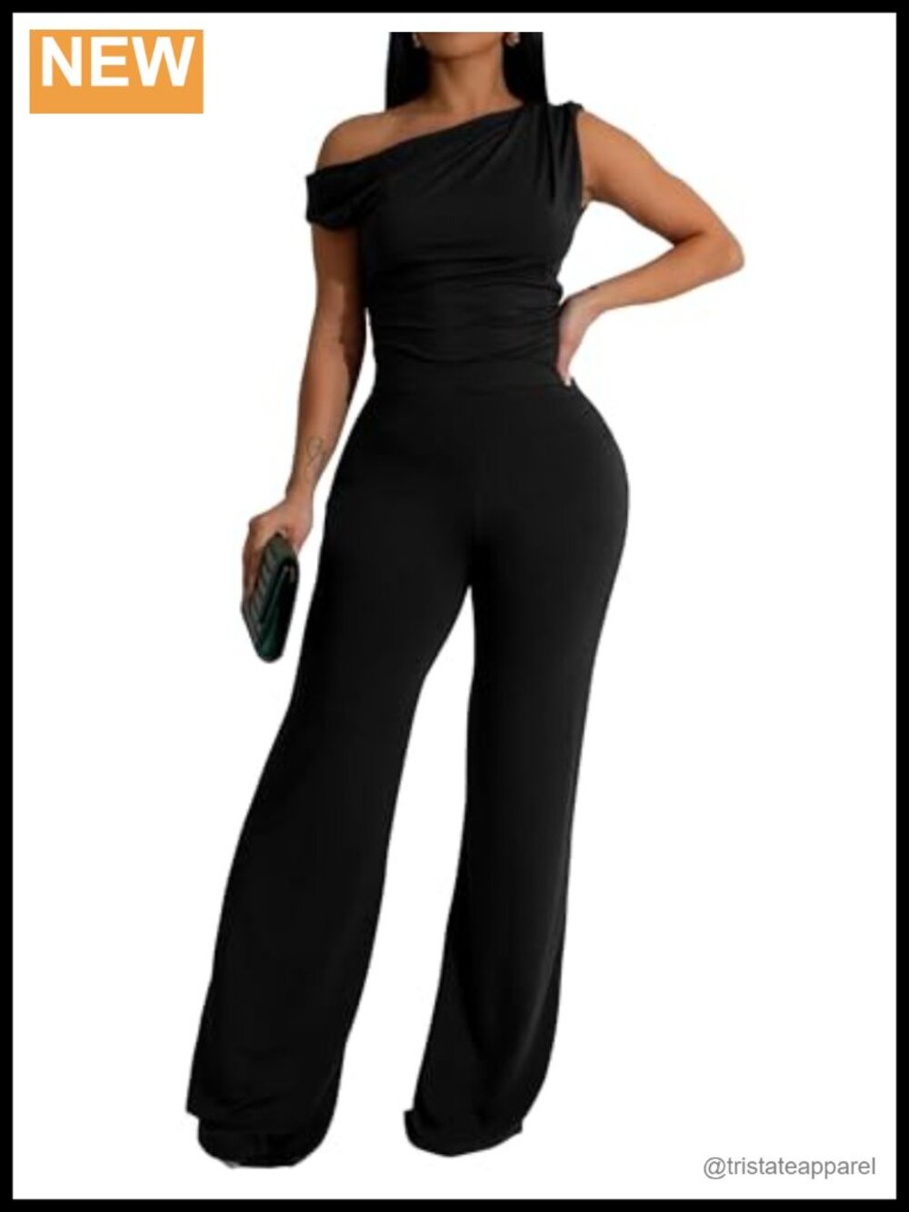 Off Shoulder High Waist Wide Leg Jumpsuit Ruched One Shoulder Stretch